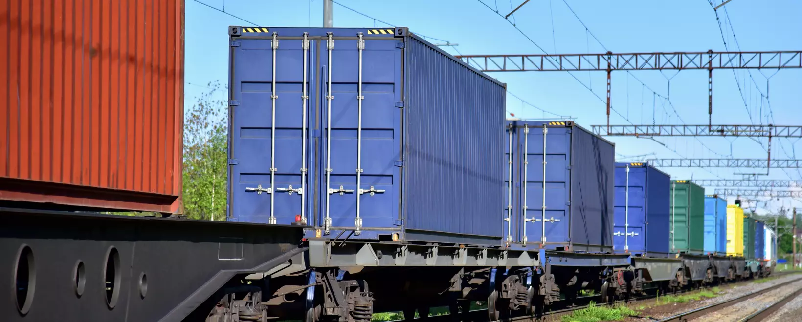 Containers transported on railways which will then be transported by road