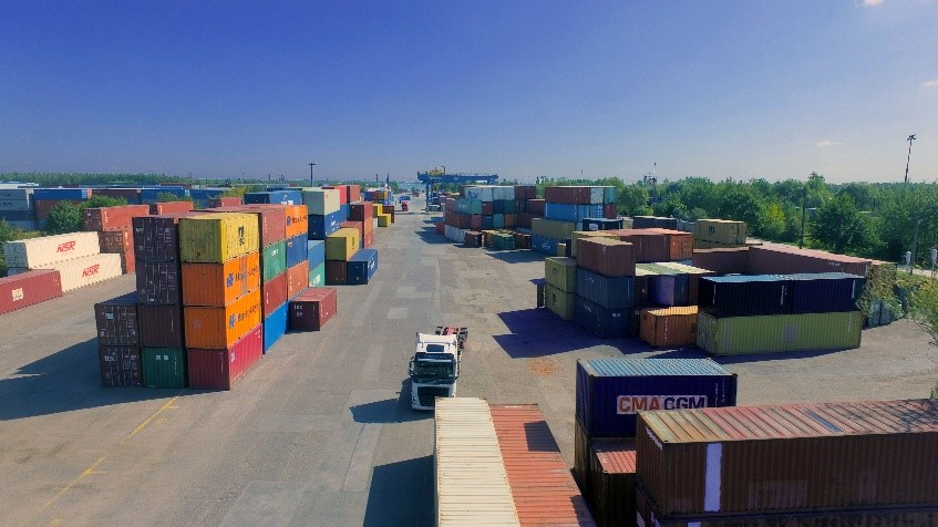 Containers stored in the Pekaes terminal in Lodz (Poland)