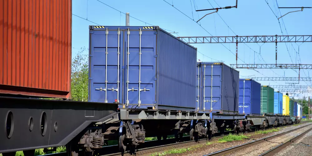 Containers transported on railways which will then be transported by road